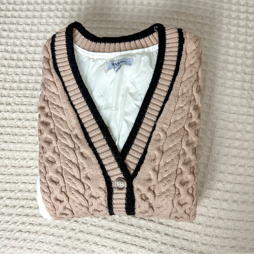 POLAGRAM Women's Braided Harmony Button Quilted Cardigan Bomber Jacket Beige Tan - Picture 7 of 10